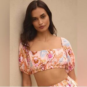Anthropologie Seafolly Puff-Sleeve Crop Top Sz US 8/M